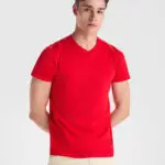 Camiseta CA6503 SAMOYEDO manga corta cuello pico algodón color - Rojo