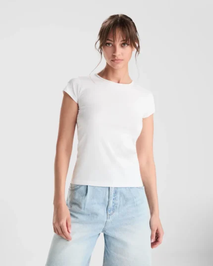 Camiseta CA6597 BALI manga corta mujer algodón elastano entallada color - Blanco