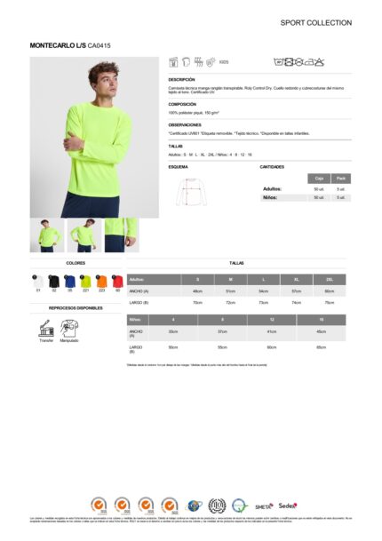 Camiseta técnica Roly CA0415 MONTECARLO L/S
