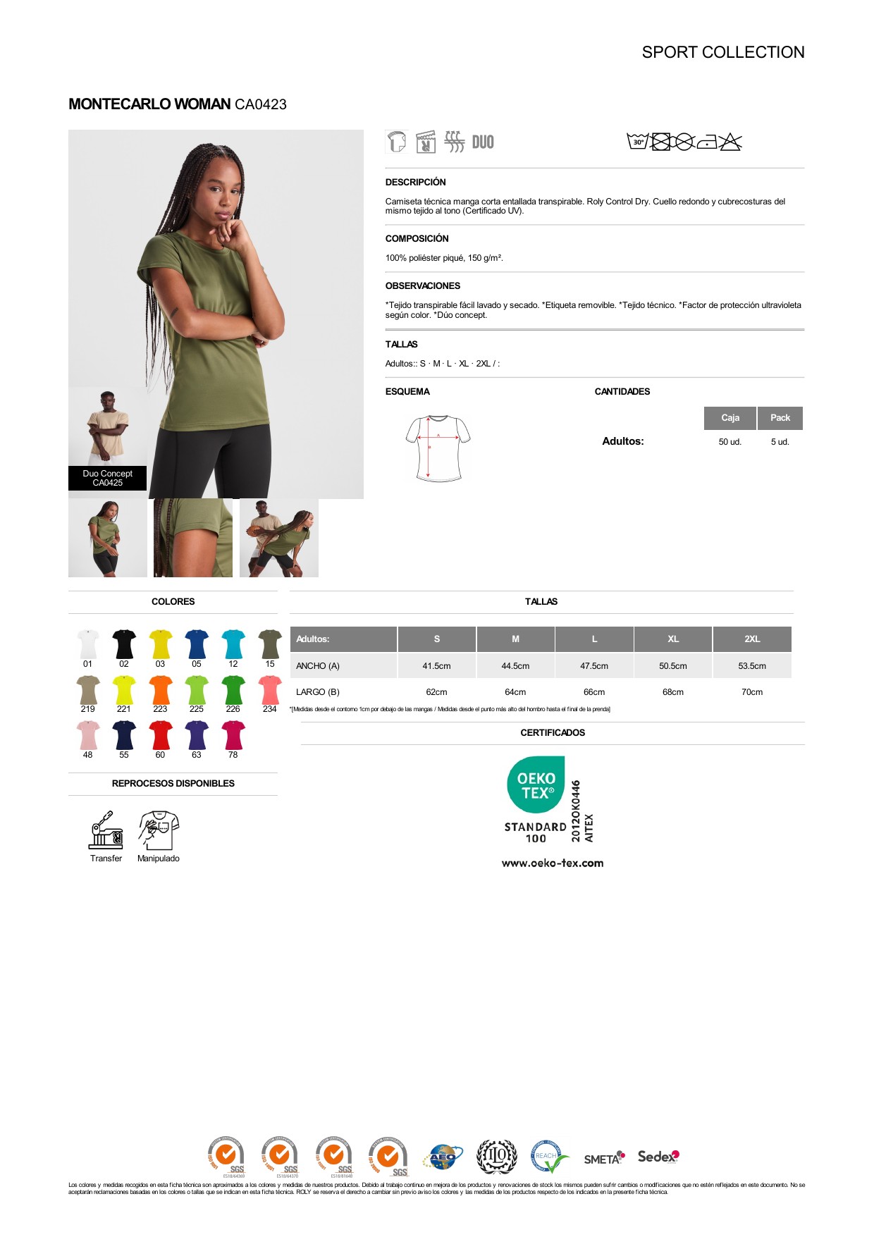 ficha-tecnica-CA0423-2 Camiseta técnica Roly CA0423 MONTECARLO WOMAN - Imagen 1