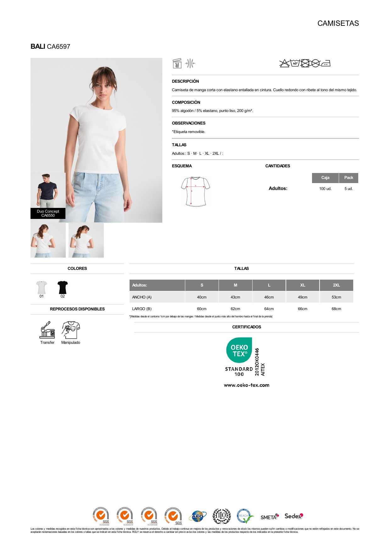ficha-tecnica-CA6597 Camiseta Roly CA6597 BALI manga corta mujer algodón elastano entallada - Imagen 1