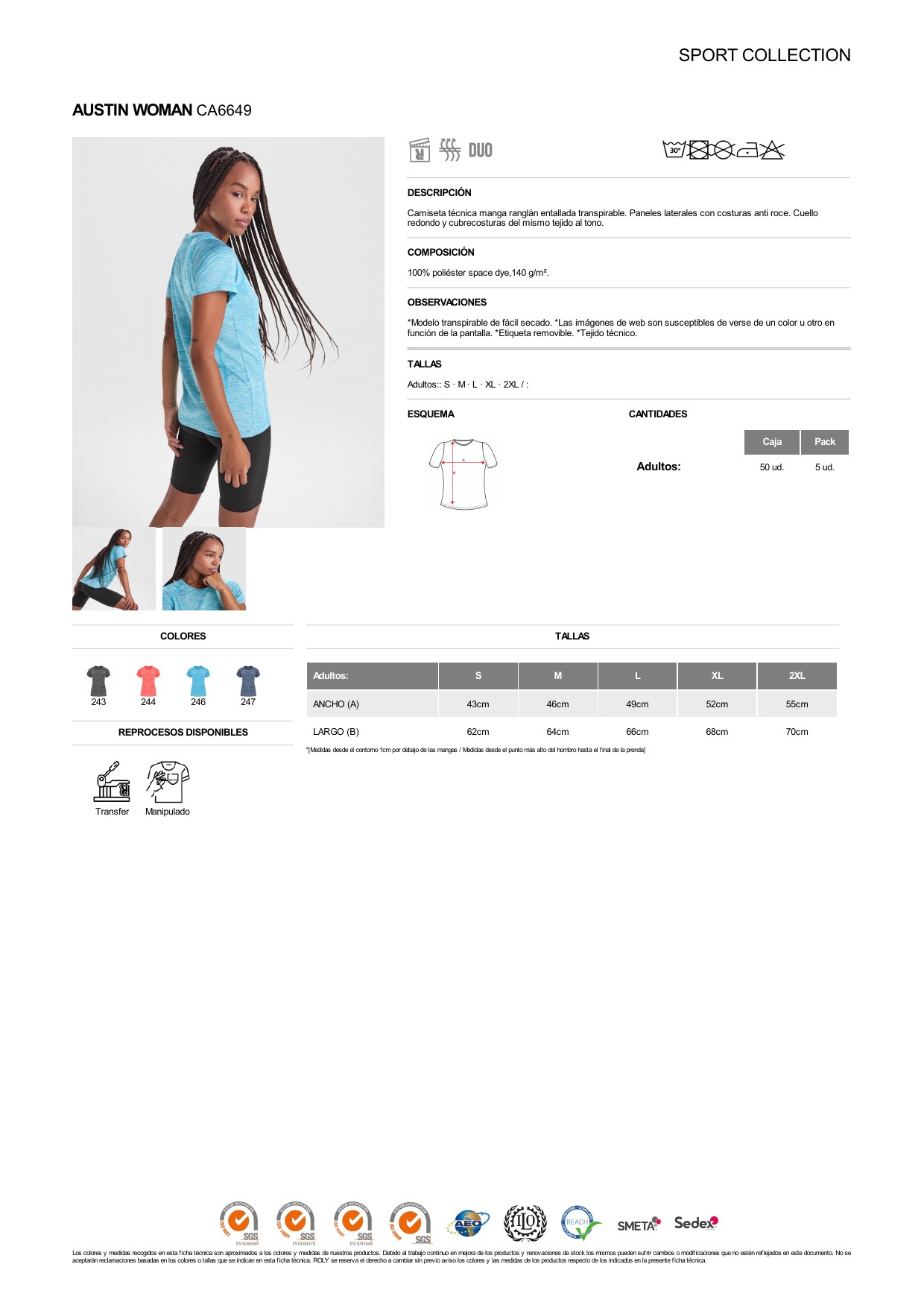 ficha-tecnica-CA6649 Camiseta técnica Roly CA6649 AUSTIN WOMAN - Imagen 1
