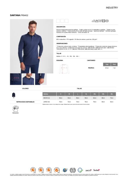 Polo Roly FR9402 SANTANA manga larga ignífugo modacrílico antiestático