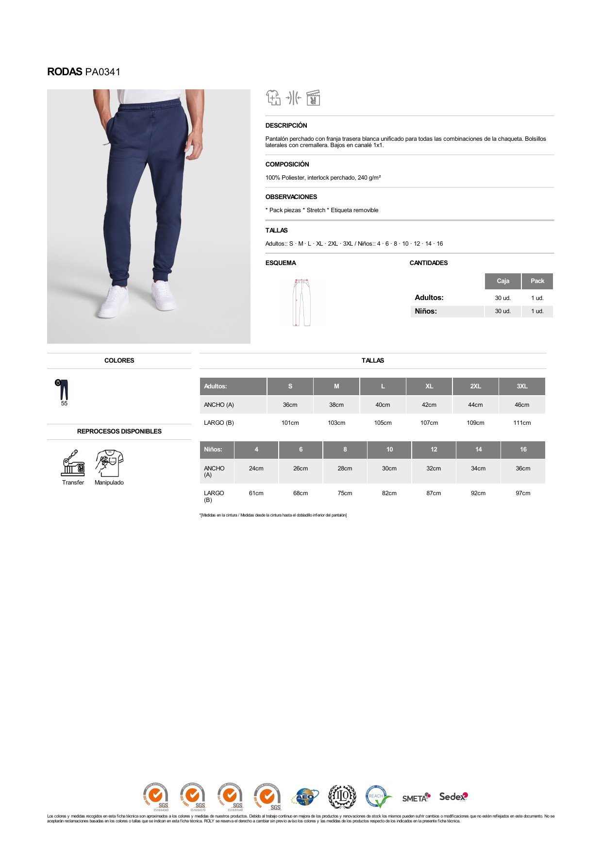 ficha-tecnica-PA0341 Pantalón Roly PA0341 RODAS Sport Collection perchado - Imagen 1