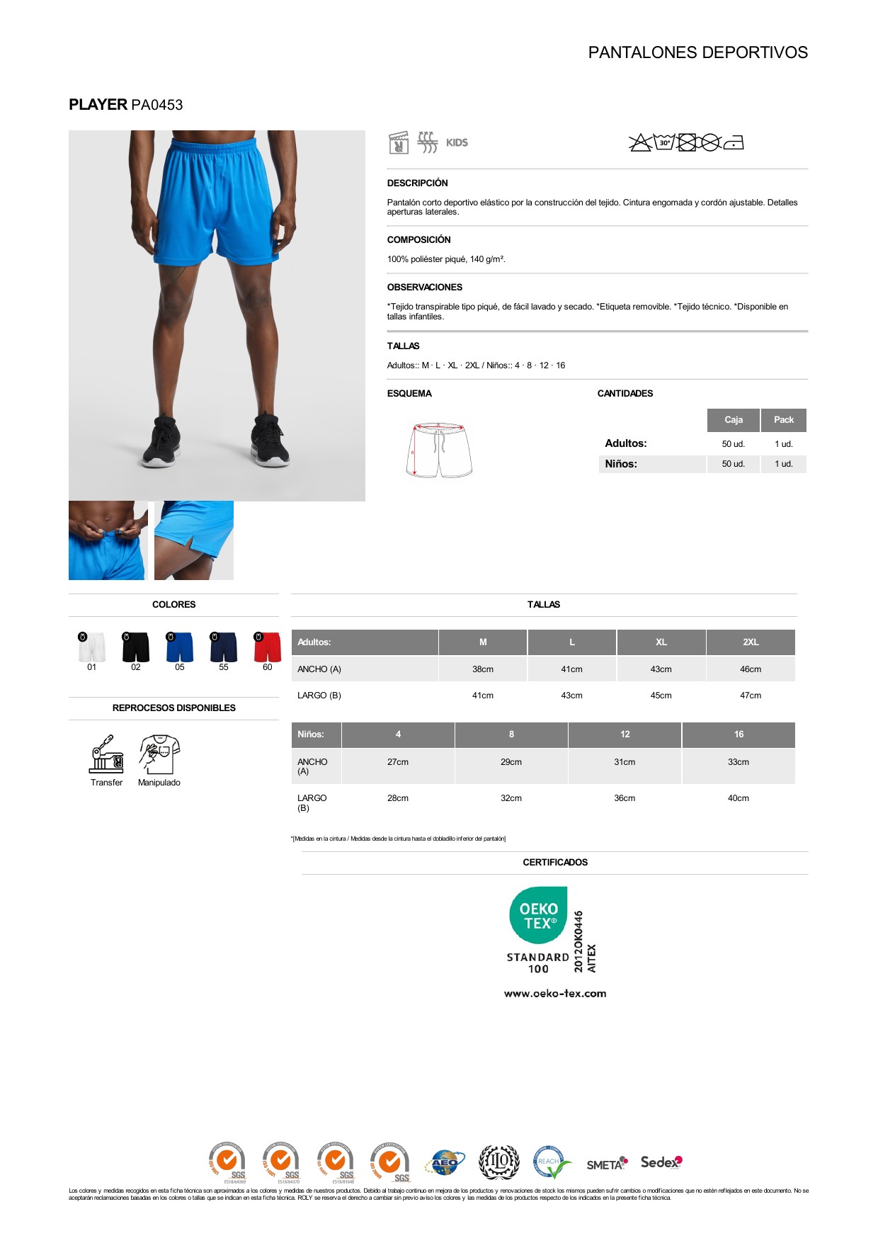 ficha-tecnica-PA0453 Pantalón corto Roly PA0453 PLAYER - Imagen 1