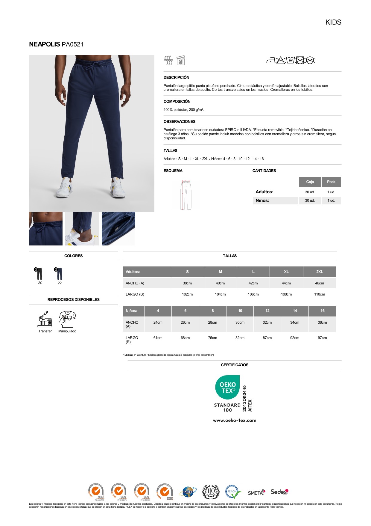 ficha-tecnica-PA0521 Pantalón Roly PA0521 NEAPOLIS Sport Collection pitillo - Imagen 1