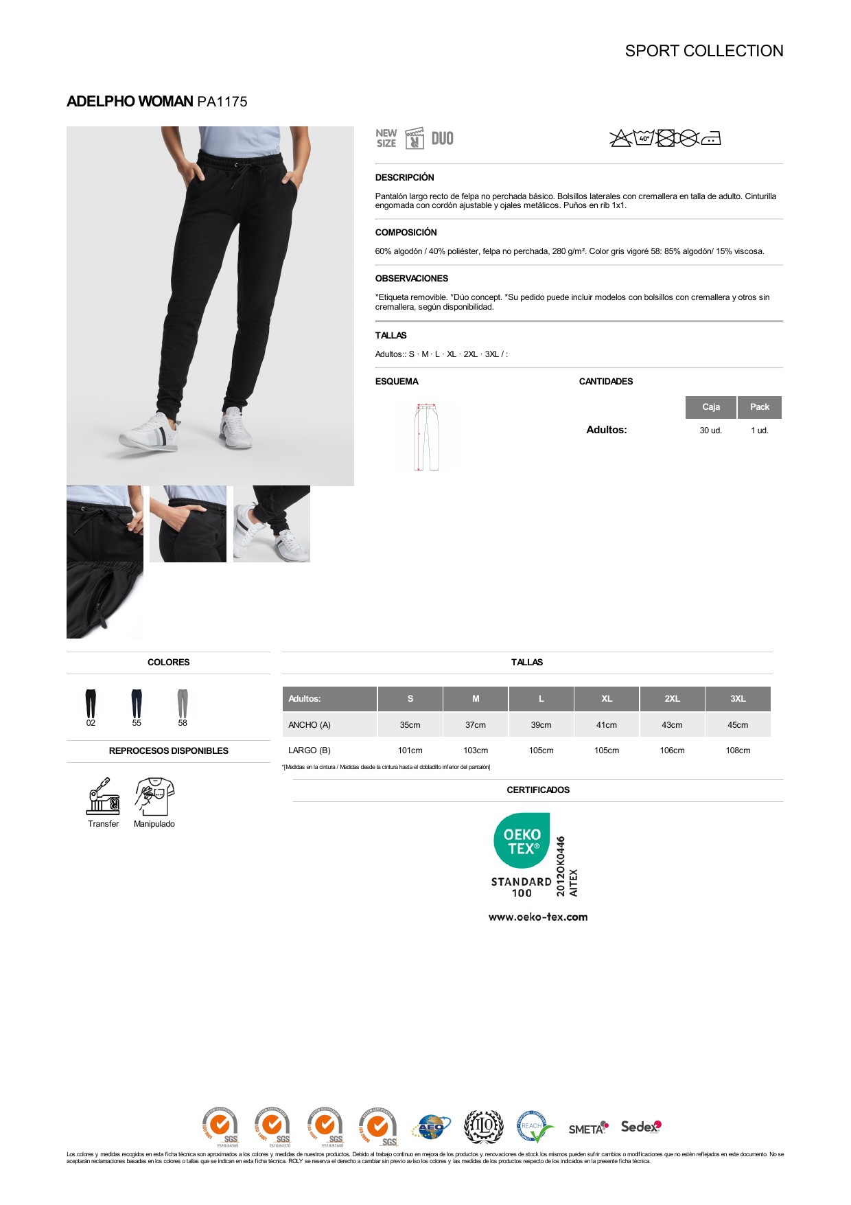 ficha-tecnica-PA1175 Pantalón largo Roly PA1175 ADELPHO WOMAN - Imagen 1