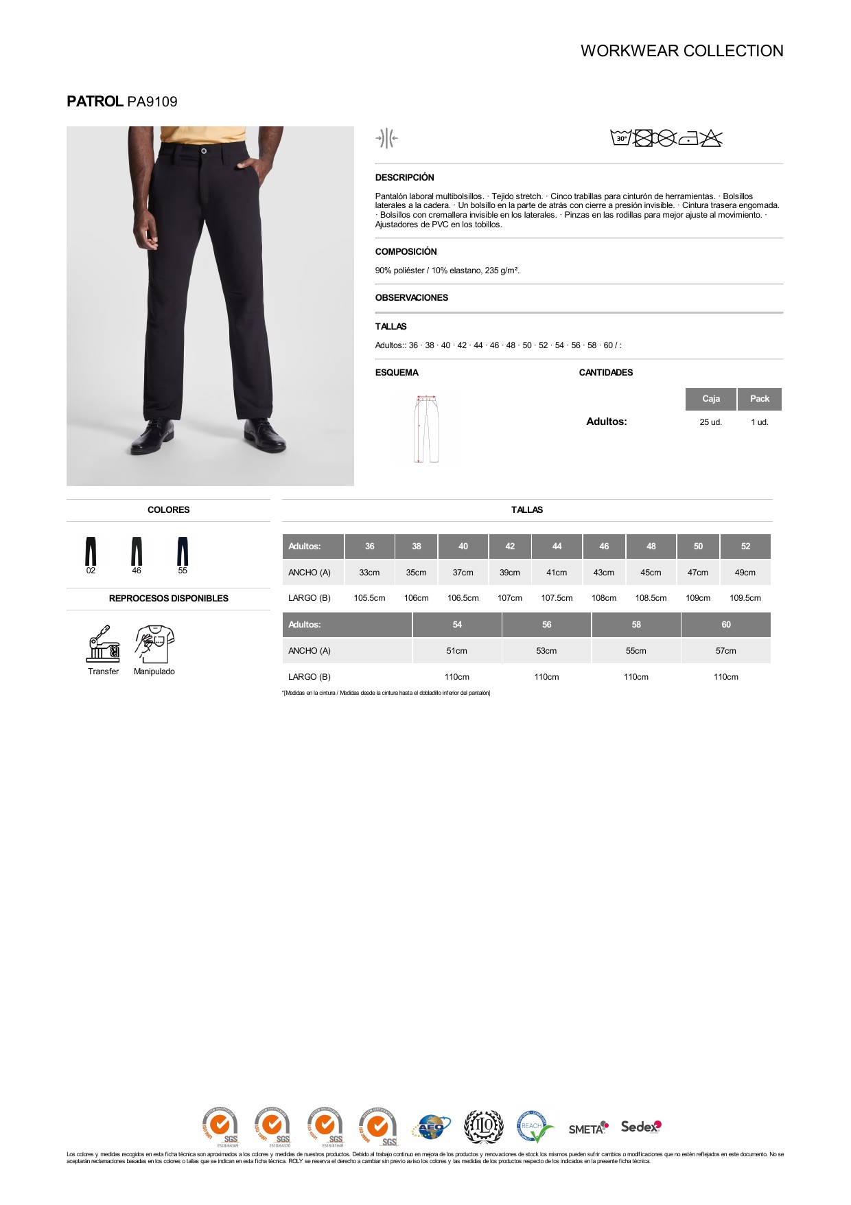 ficha-tecnica-PA9109 Pantalón Roly PA9109 PATROL laboral multibolsillos HORECA stretch - Imagen 1