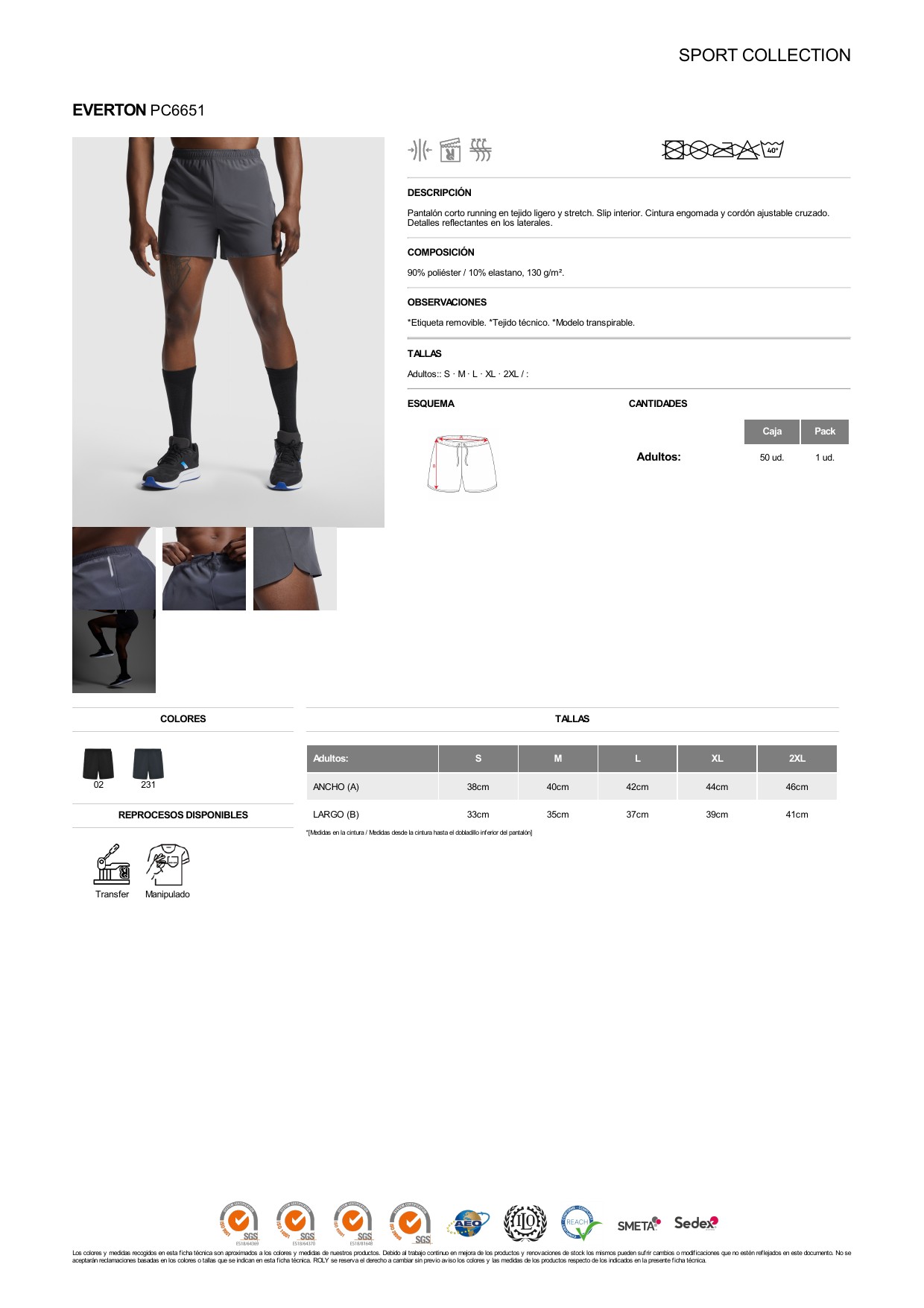 ficha-tecnica-PC6651 Pantalón corto running Roly PC6651 EVERTON - Imagen 1