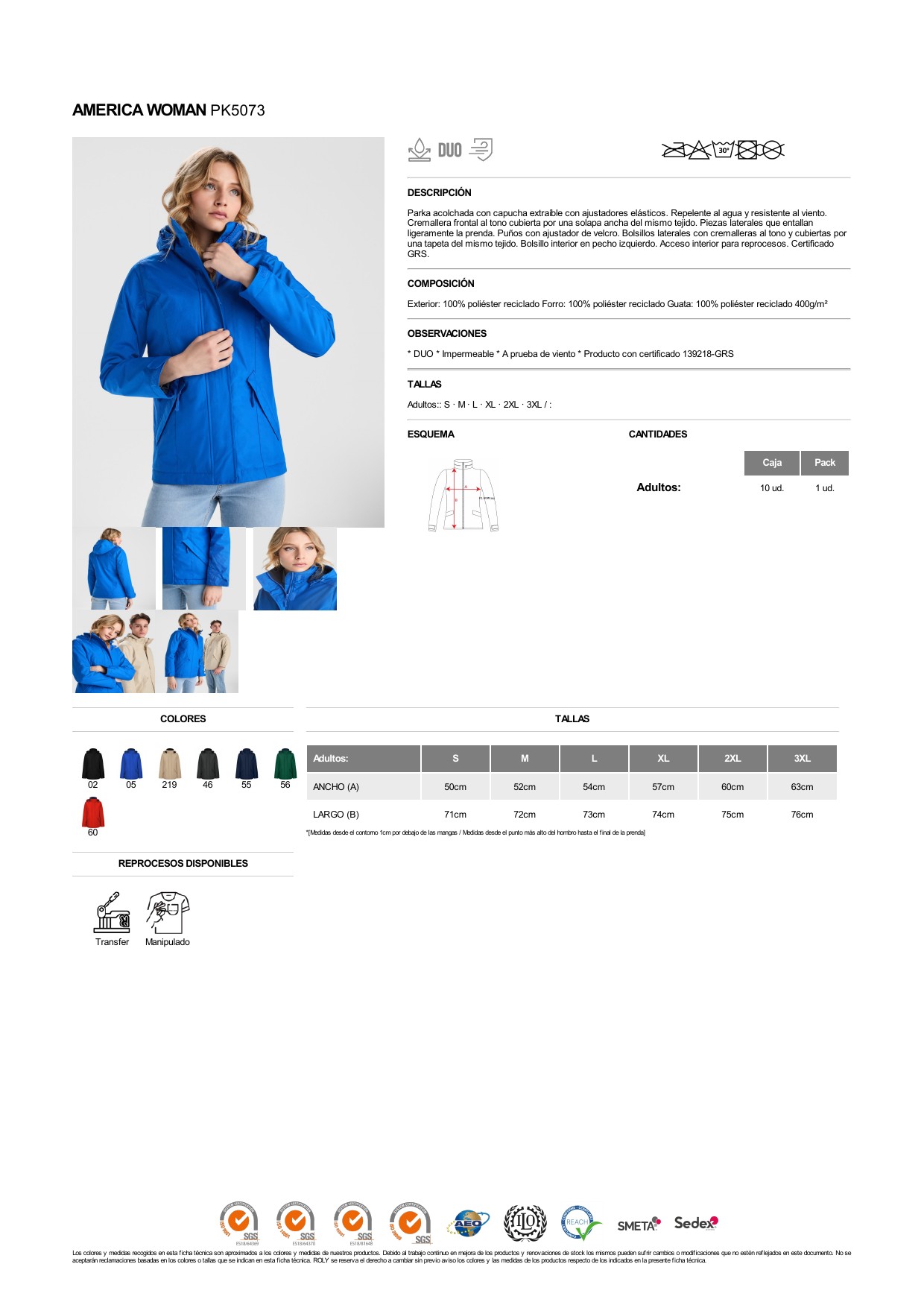 ficha-tecnica-PK5073 Parka Roly PK5073 AMERICA WOMAN - Imagen 1