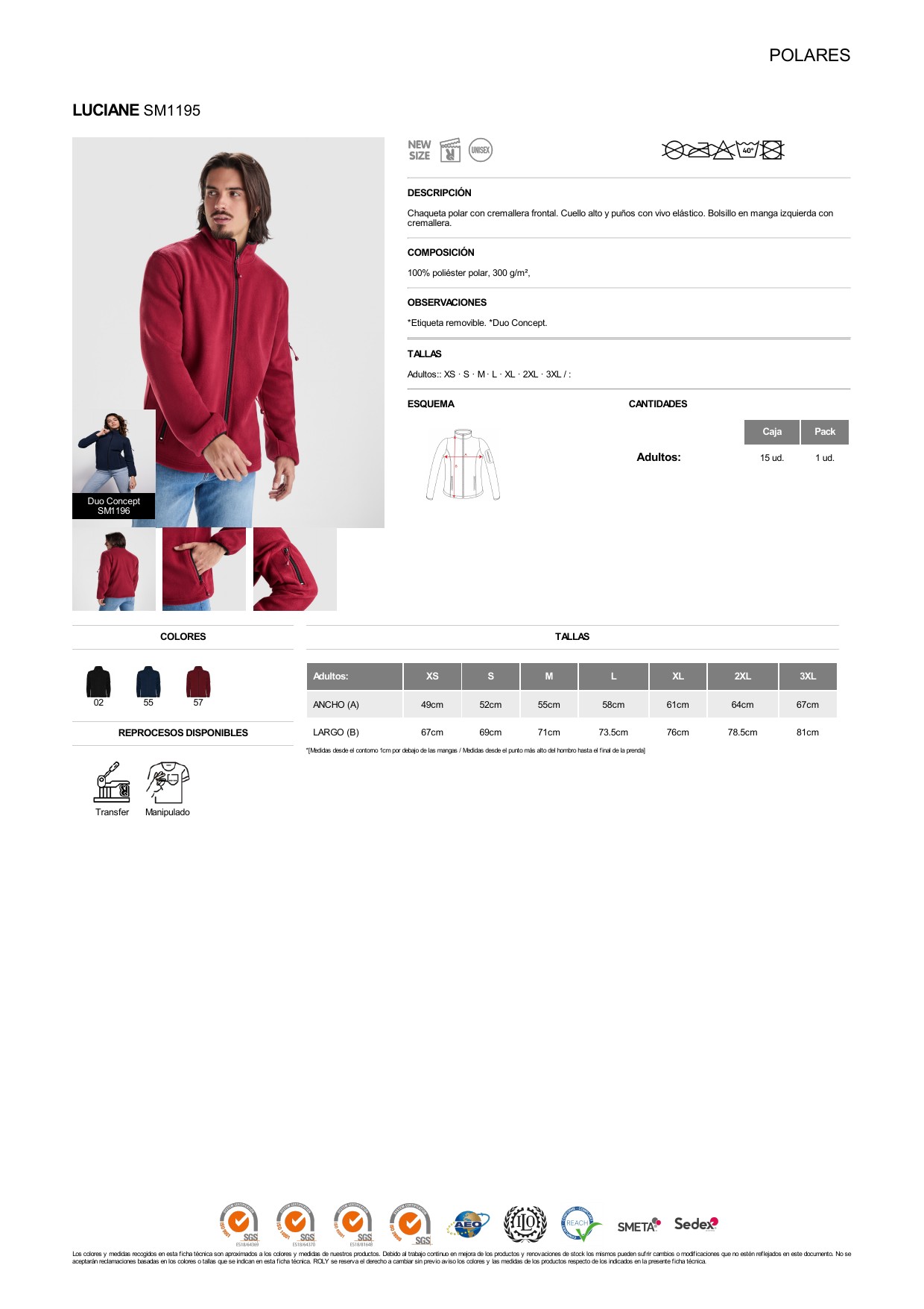 ficha-tecnica-SM1195 Chaqueta Polar Roly SM1195 LUCIANE - Imagen 1