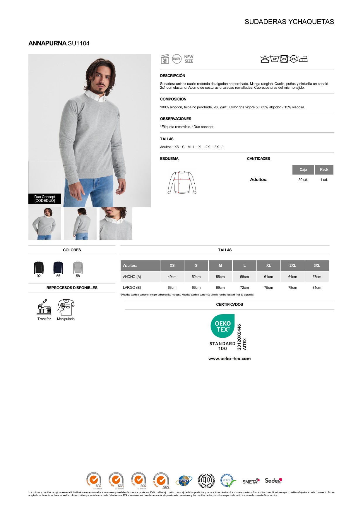 ficha-tecnica-SU1104 Sudadera Roly SU1104 ANNAPURNA - Imagen 1