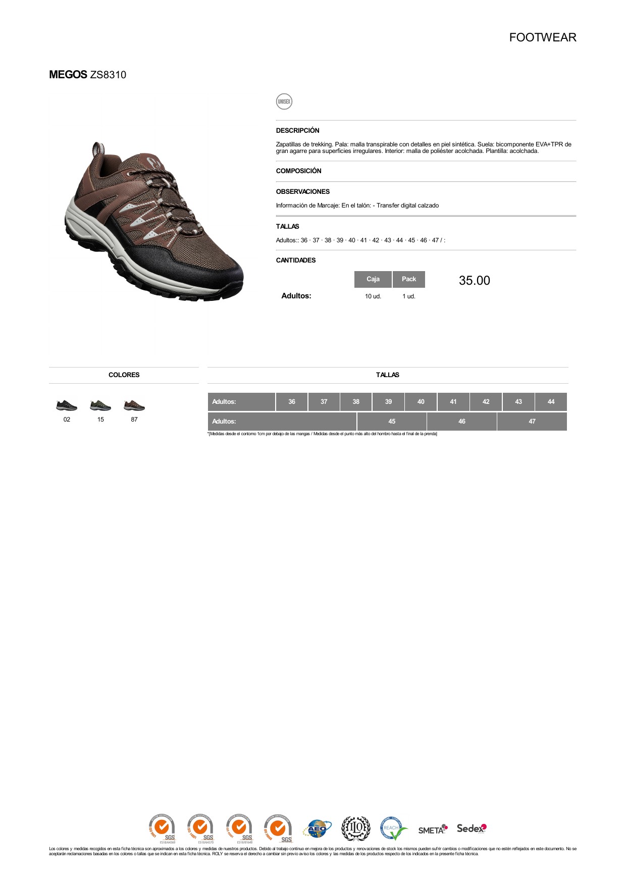 ficha-tecnica-ZS8310 Zapatillas Trekking Roly ZS8310 MEGOS - Imagen 1