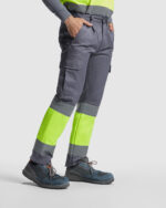 Pantalón HV9301 SOAN Alta Visibilidad color plomo/amarillo fluor