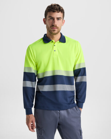 Polo HV9316 VEGA LS Alta Visibilidad color marino/amarillo fluor