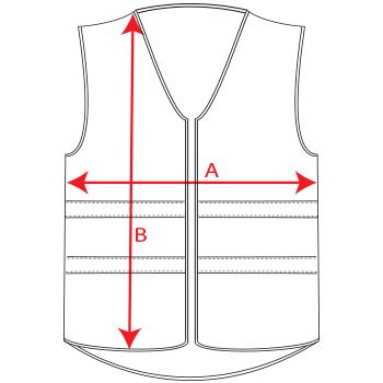 Dibujo de cómo se miden el ancho (A) y el largo (B) de la prenda